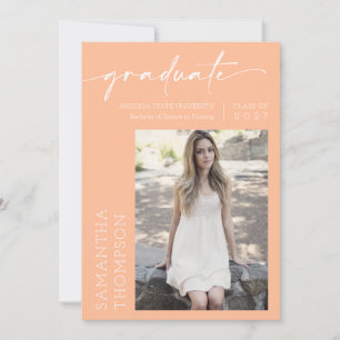 Peach Minimal Script Zwei Foto Graduation Party Einladung