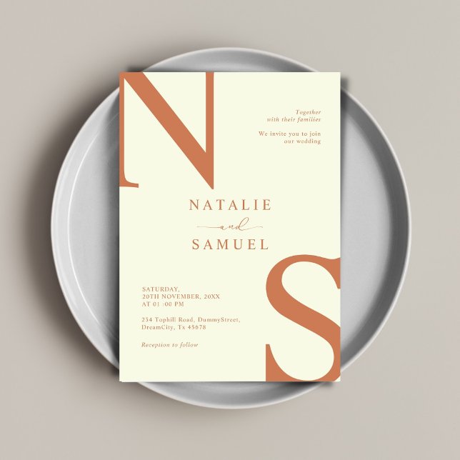 Peach Minimalistisch & elegant kühne Initialen Hoc Einladung (Von Creator hochgeladen)