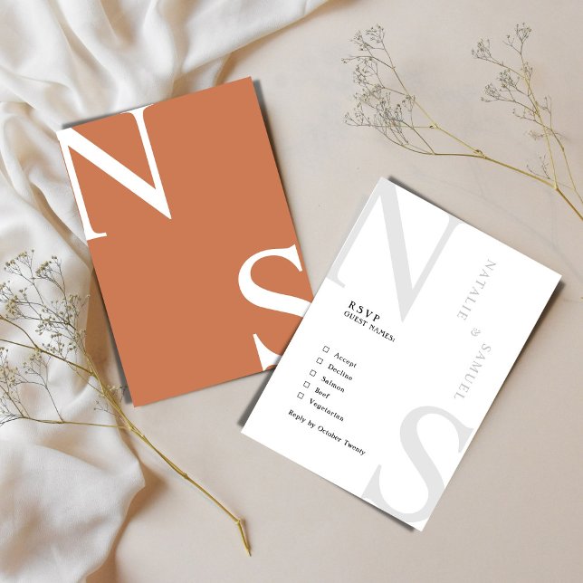 Peach Minimalistisch & elegant kühne Initialen Hoc RSVP Karte (Von Creator hochgeladen)