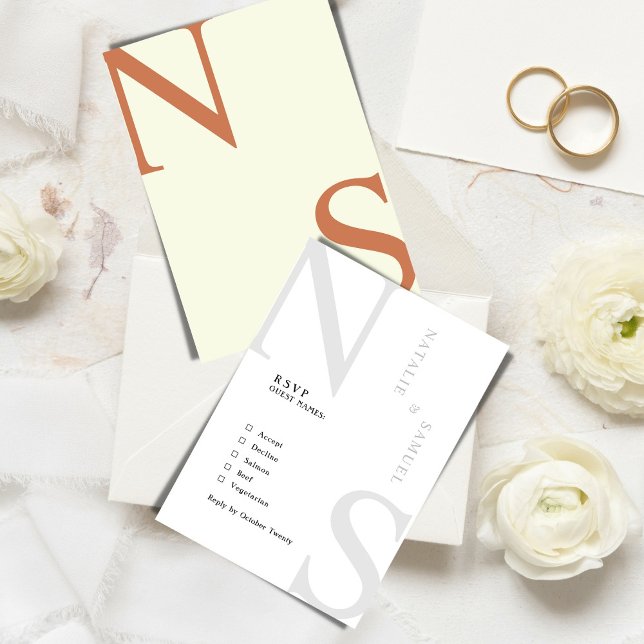 Peach Minimalistisch & elegant kühne Initialen Hoc RSVP Karte (Von Creator hochgeladen)