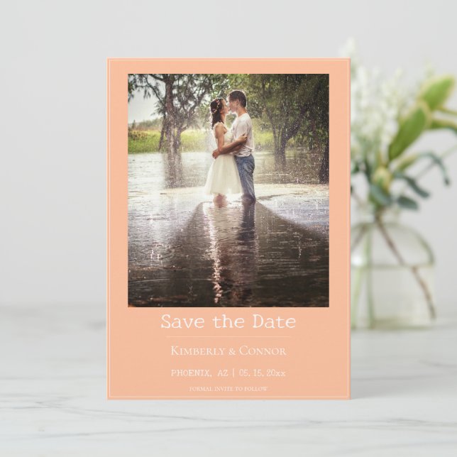 Peach Minimalistisch Modern Foto Save The Date (Stehend Vorderseite)