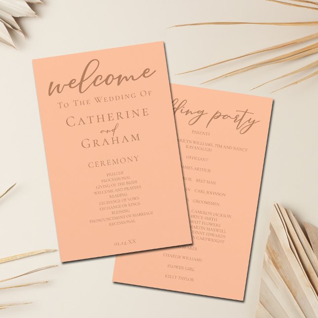 Peach Minimalistisch Script Summer Wedding Program (Von Creator hochgeladen)