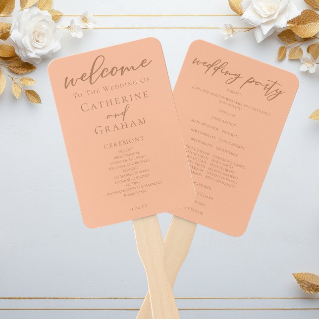 Peach Minimalistisch Script Summer Wedding Program Fächer (Von Creator hochgeladen)