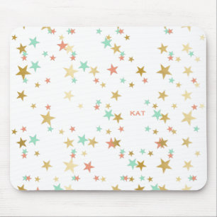 Peach, Mint and Gold Stars Confetti Monogram Mousepad