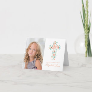 Peach Mint Blume Cross Erste Kommune Vielen Dank Dankeskarte