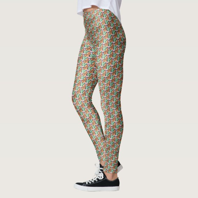 Peach & Mint Geometric Rhythm Pattern Design 1309 Leggings (Links)