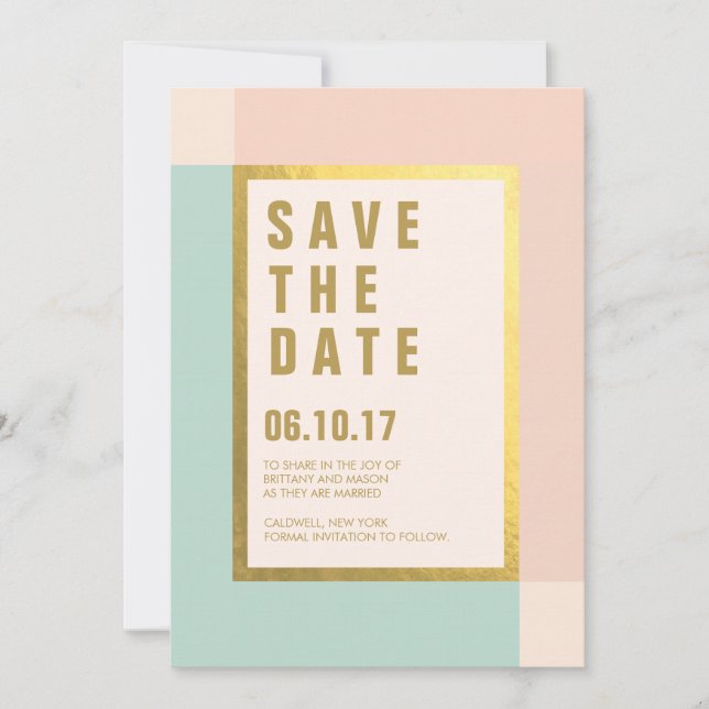 Peach Mint + Gold Foil Speichern Sie die Daten |  Save The Date (Vorderseite)
