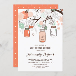 Peach & Mint Mason Jars Floral Baby Duschbrunch Einladung