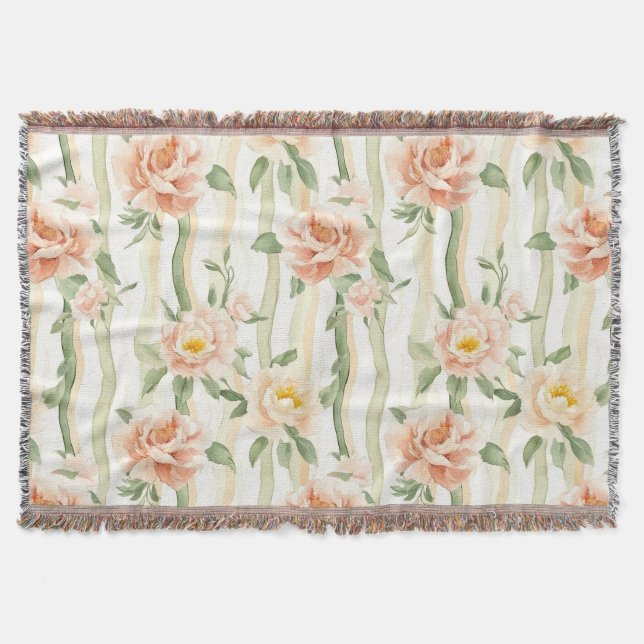 Peach Mint Roses Floral Stripes   Decke (Vorderseite)