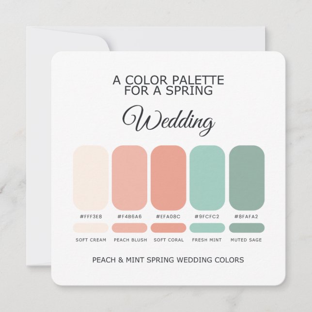 Peach Mint Spring Wedding Color Palette 2026 Card Einladung (Vorderseite)