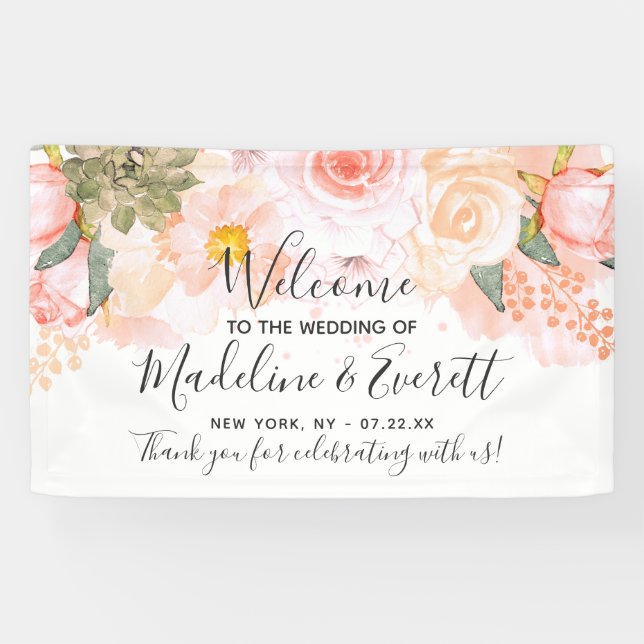 Peach & Mint Succulents Begrüßung Banner (Horizontal)
