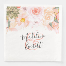 Peach & Mint Succulents Floral Monogram Wedding Serviette