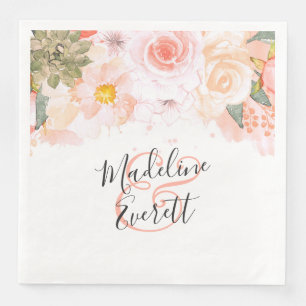 Peach & Mint Succulents Floral Monogram Wedding Serviette