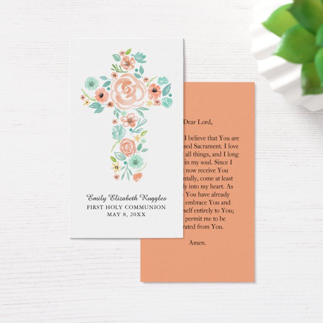 Peach Mint Wasserfarbe Blumengebet Karte (Schreibtisch)