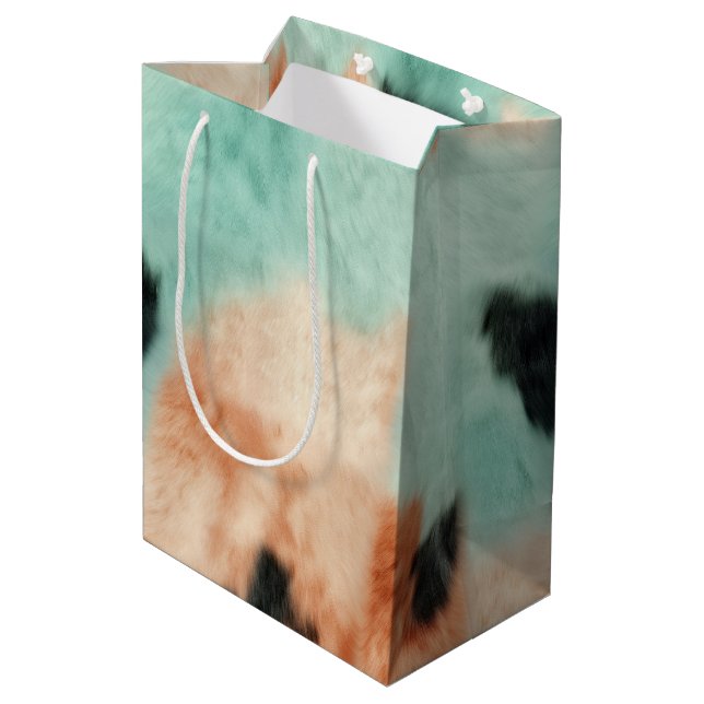 Peach Minze Cream Cowhide Mittlere Geschenktüte (Rückseite Schrägansicht)