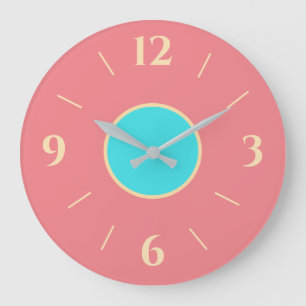 Peach mit Aqua Center und Lemon No's Wall Clock Große Wanduhr