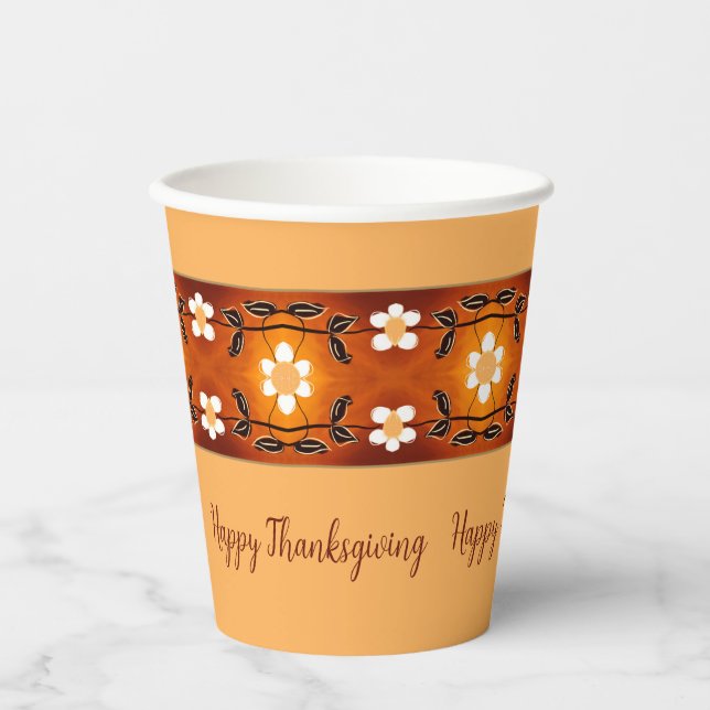 Peach mit floralem Muster Akzent Pappbecher (Vorderseite)