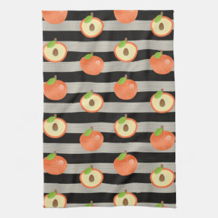 Peach Modern Black & White Strips Geschirrtuch