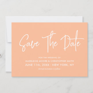Peach Modern Calligraphy Scannable QR Code Wedding Save The Date