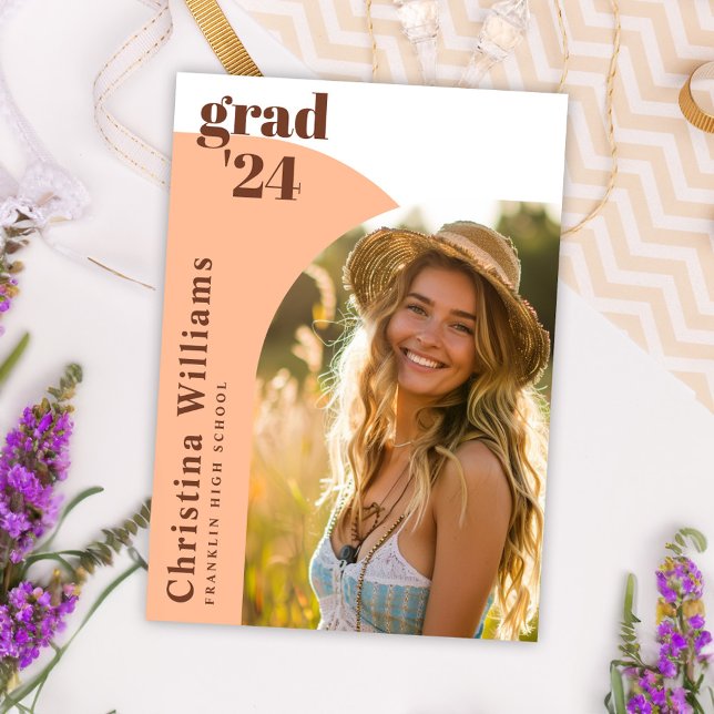 Peach Modern Elegant Arch Foto Graduation Party Einladung (Peach Modern Elegant Arch Photo Graduation Party Invitation)