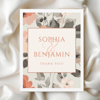 Peach Modern Elegante Blumenhochzeit Dankeskarte