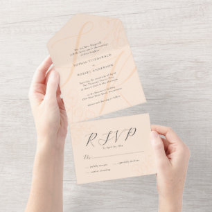 Peach Modern Minimalistisch Typografy Floral Weddi All In One Einladung
