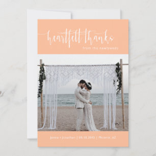 Peach Modern Minimalistisch Wedding Foto Flat Dankeskarte
