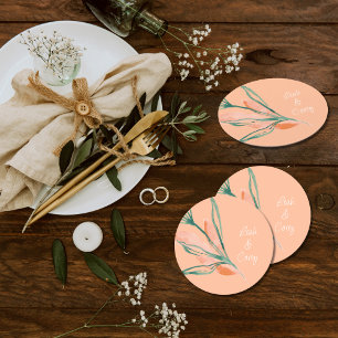 Peach Modern Wedding Runder Pappuntersetzer
