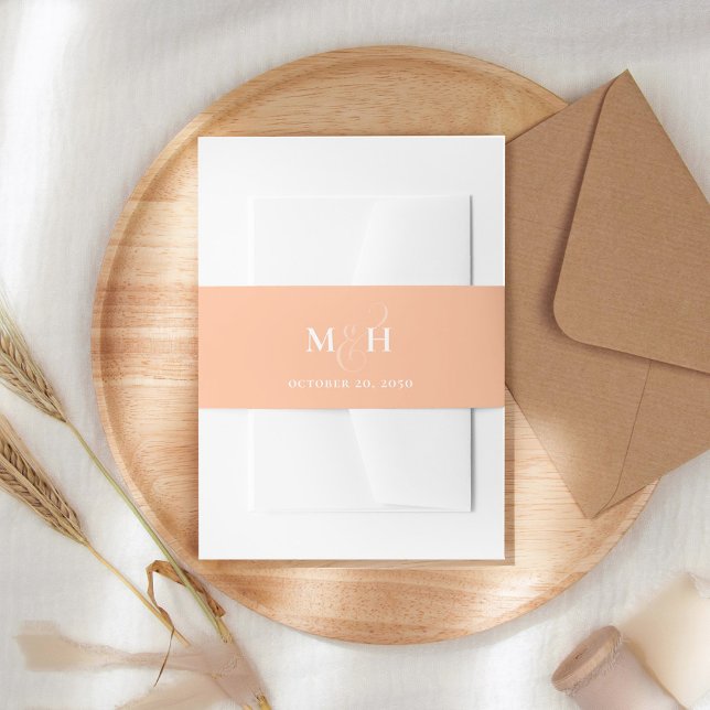 Peach Monogram Wedding Custom Einladungsbanderole (Elegant simple peach monogram invitation belly band.)