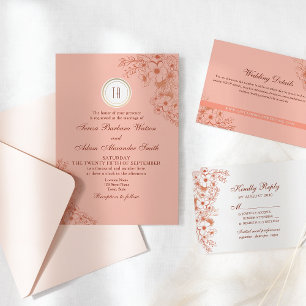 Peach Monogram Wedding Einladung