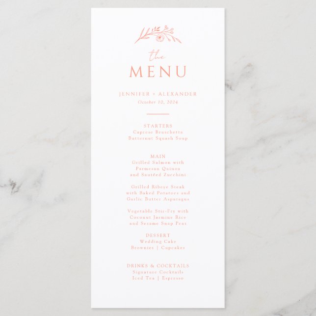 Peach Monogram Wedding Menükarte (Vorderseite)