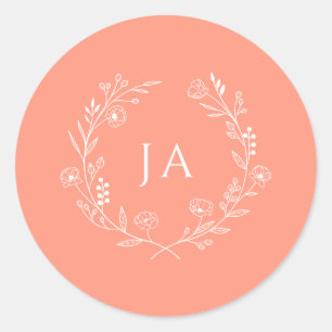 Peach Monogram Wedding Runder Aufkleber
