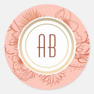 Peach Monogram Wedding Runder Aufkleber