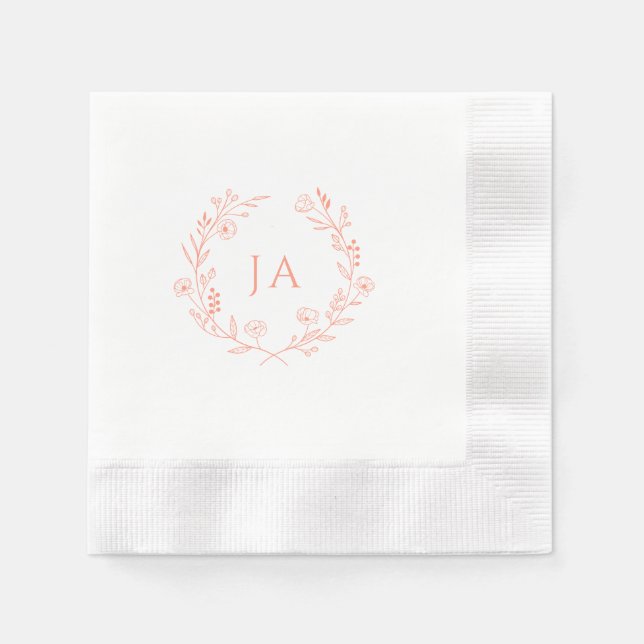 Peach Monogram Wedding Serviette (Vorderseite)