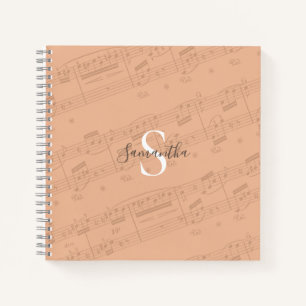 Peach Music Sheet Monogram Notizbuch