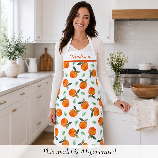 Peach-Muster Schürze (elegant cute whimsical orange peach apron with custom monogram name)
