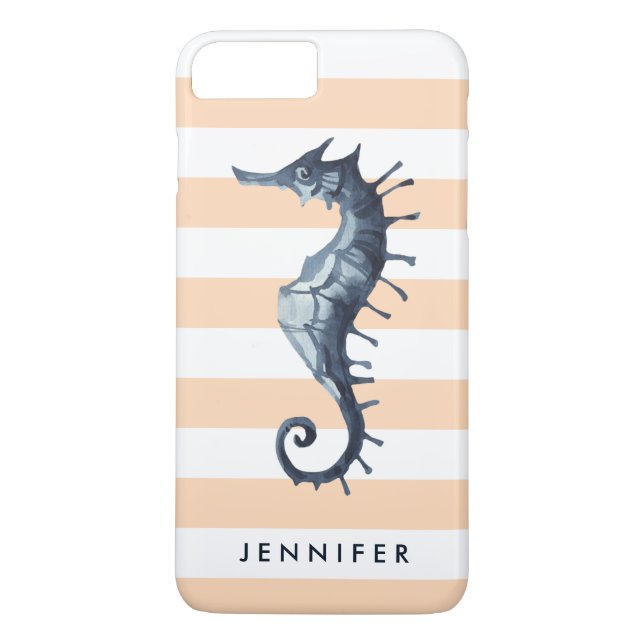 Peach Nautic Seepferd personalisiert Monogramm Case-Mate iPhone Hülle (Rückseite)