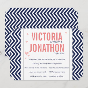 Peach Navy und Gray Zig Zag Typografy Wedding Einladung