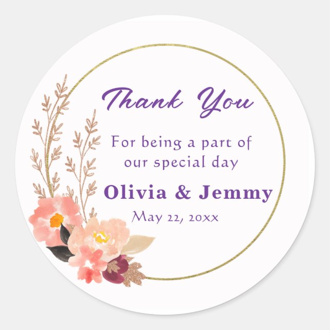 Peach Niedlich Wedding Danke Runder Aufkleber (Vorderseite)
