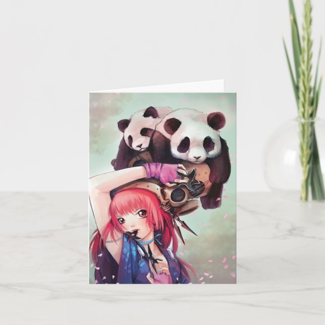 Peach Ninja Pandas Note Card Karte (Vorderseite)