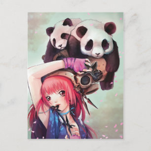 Peach Ninja Pandas Postcard Postkarte