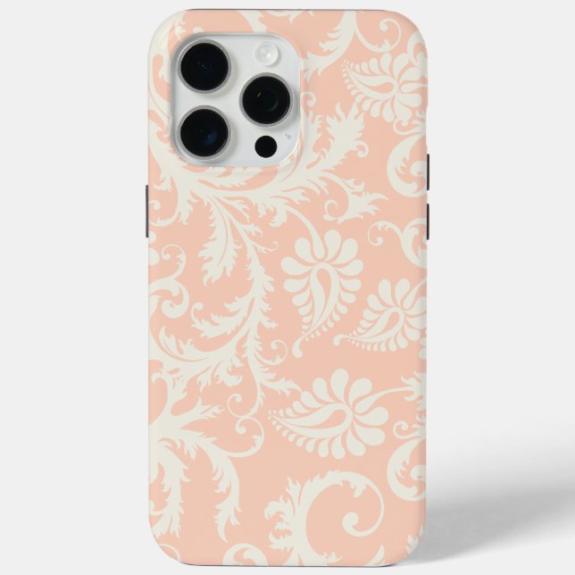 Peach & Off White Damask Blumenmuster Case-Mate iPhone Hülle (Rückseite)