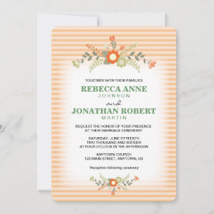 Peach & Olive Green Floral Wedding Einladung