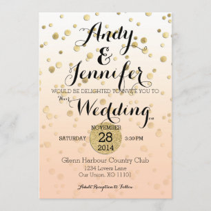 Peach Ombré & Gold Confetti für eine Hochzeit Einladung