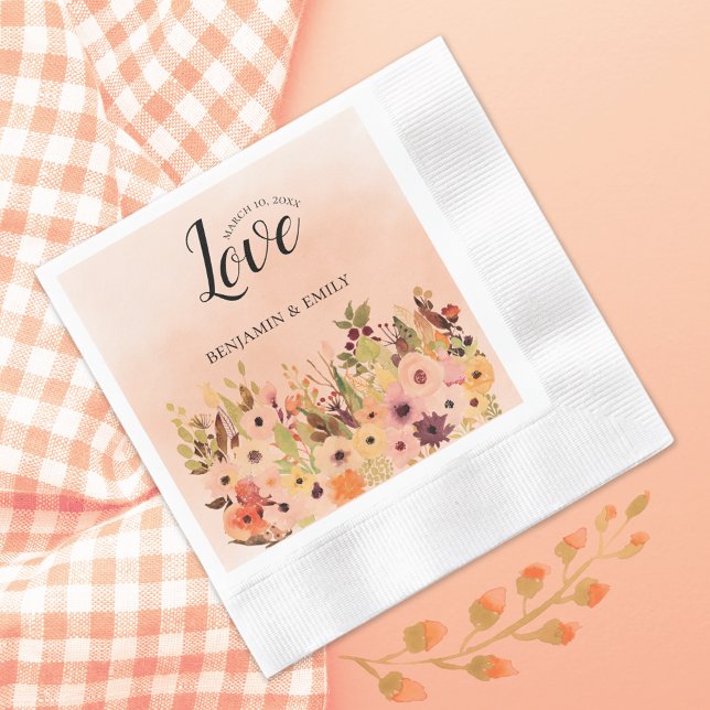 Peach Ombre Watercolor Garden Wedding Serviette (Von Creator hochgeladen)