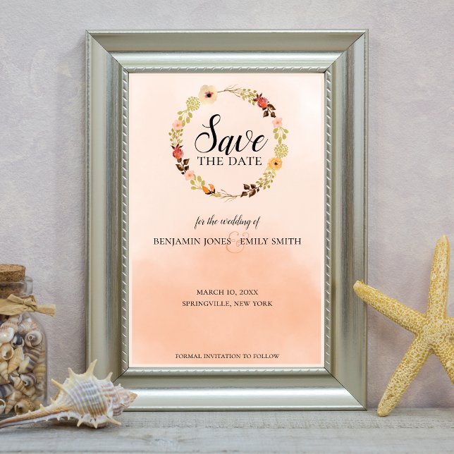 Peach Ombre Wreath Wedding Save The Date (Von Creator hochgeladen)