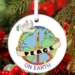 Peach on Earth Globe Peace Dove Keramik Ornament