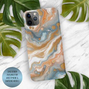 Peach Orange Aquamarin Blue White Gold Marmormuste iPhone 15 Pro Max Hülle
