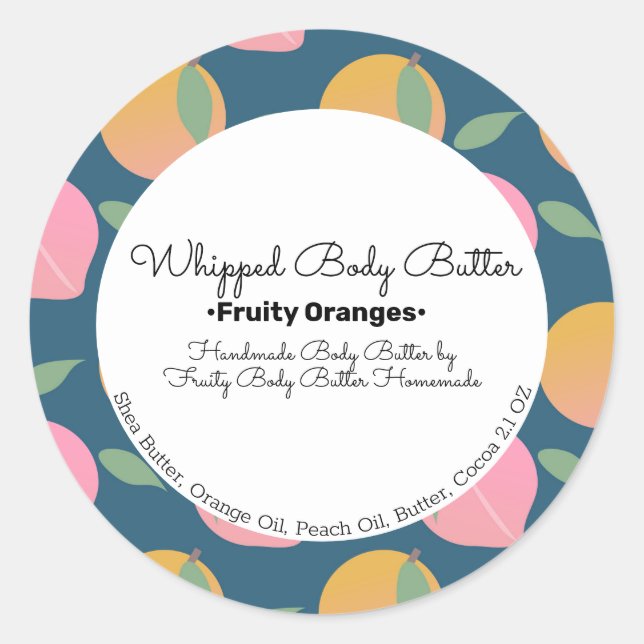 Peach Orange Body Butter Bath Branding Packung Runder Aufkleber (Vorderseite)