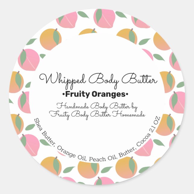 Peach Orange Body Butter Bath Branding Packung Runder Aufkleber (Vorderseite)